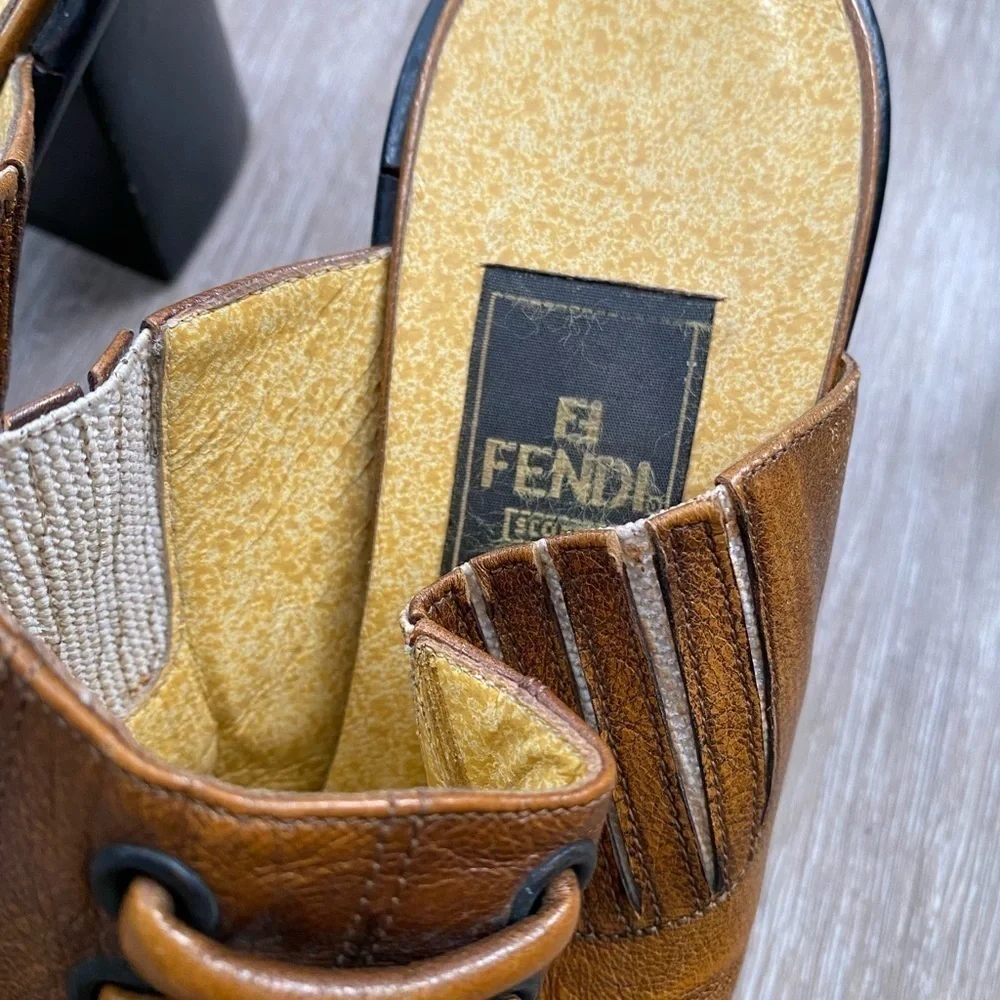 Fendi Vintage Brown Slip On Loafer Heels Authentic